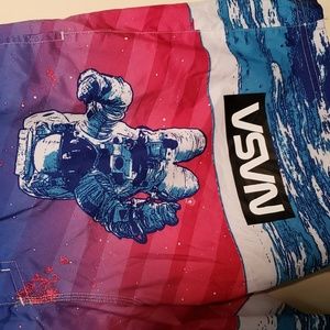 Buzz Aldrin Men's Blue Swimming Trunks w/NASA Astronaut Detail, Size Medium